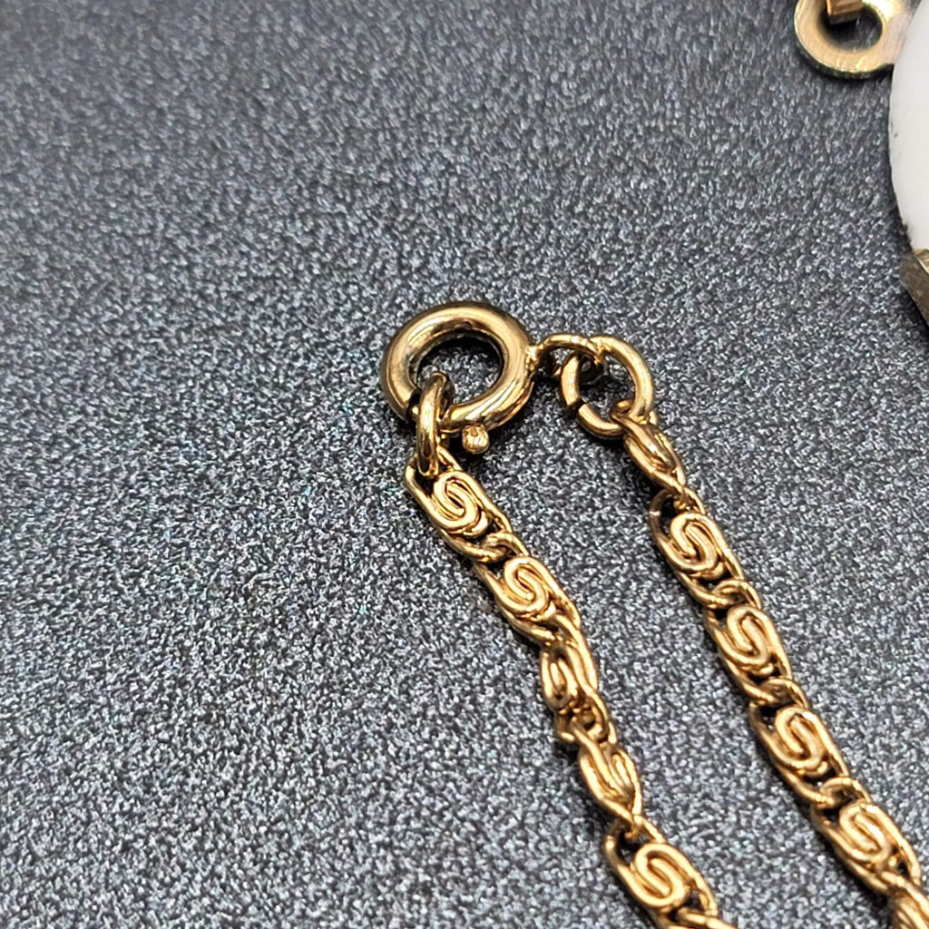 Vintage Enamel over Metal Flower Pendant Gold tone S Chain Necklace 15"