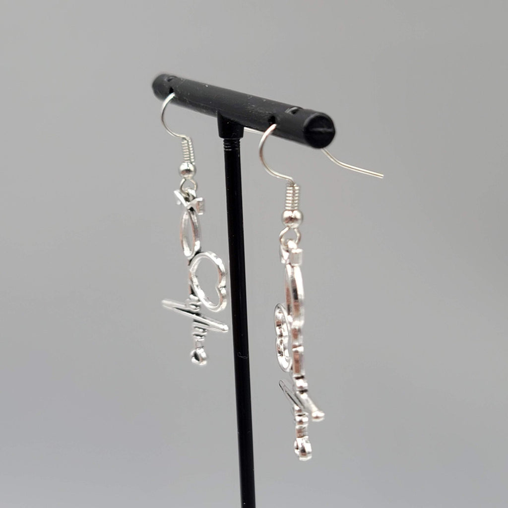 Medical Nurse Pierced Earrings Heart EKG ECG Silver tone Dangle 1.25"