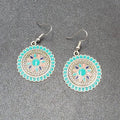 Pierced Earrings Silver tone Enamel Medallion Round Dangle Multicolor 1"
