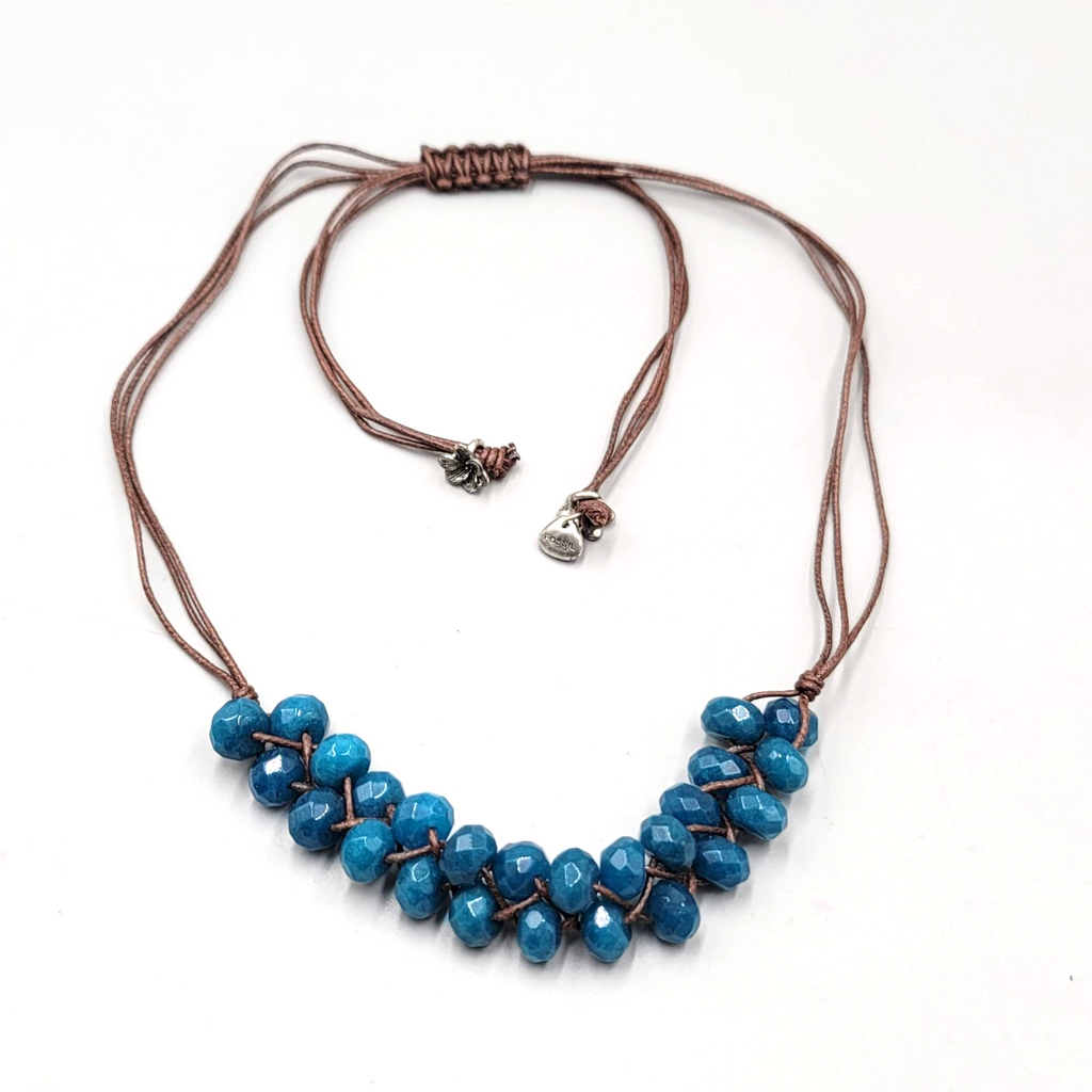 Fossil Necklace Blue Stone Adjustable Cord