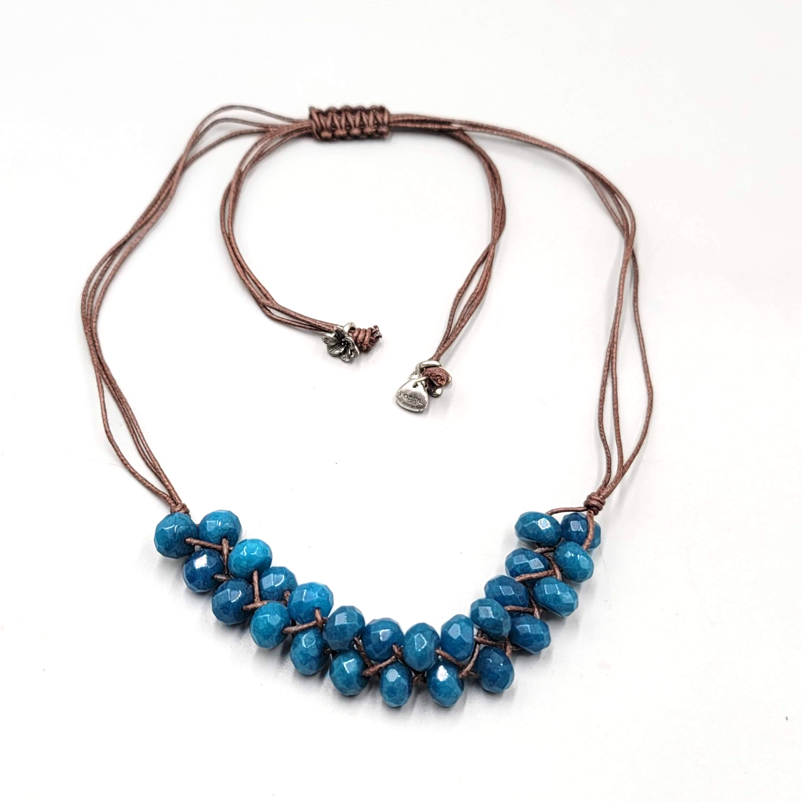 Fossil Necklace Blue Stone Adjustable Cord