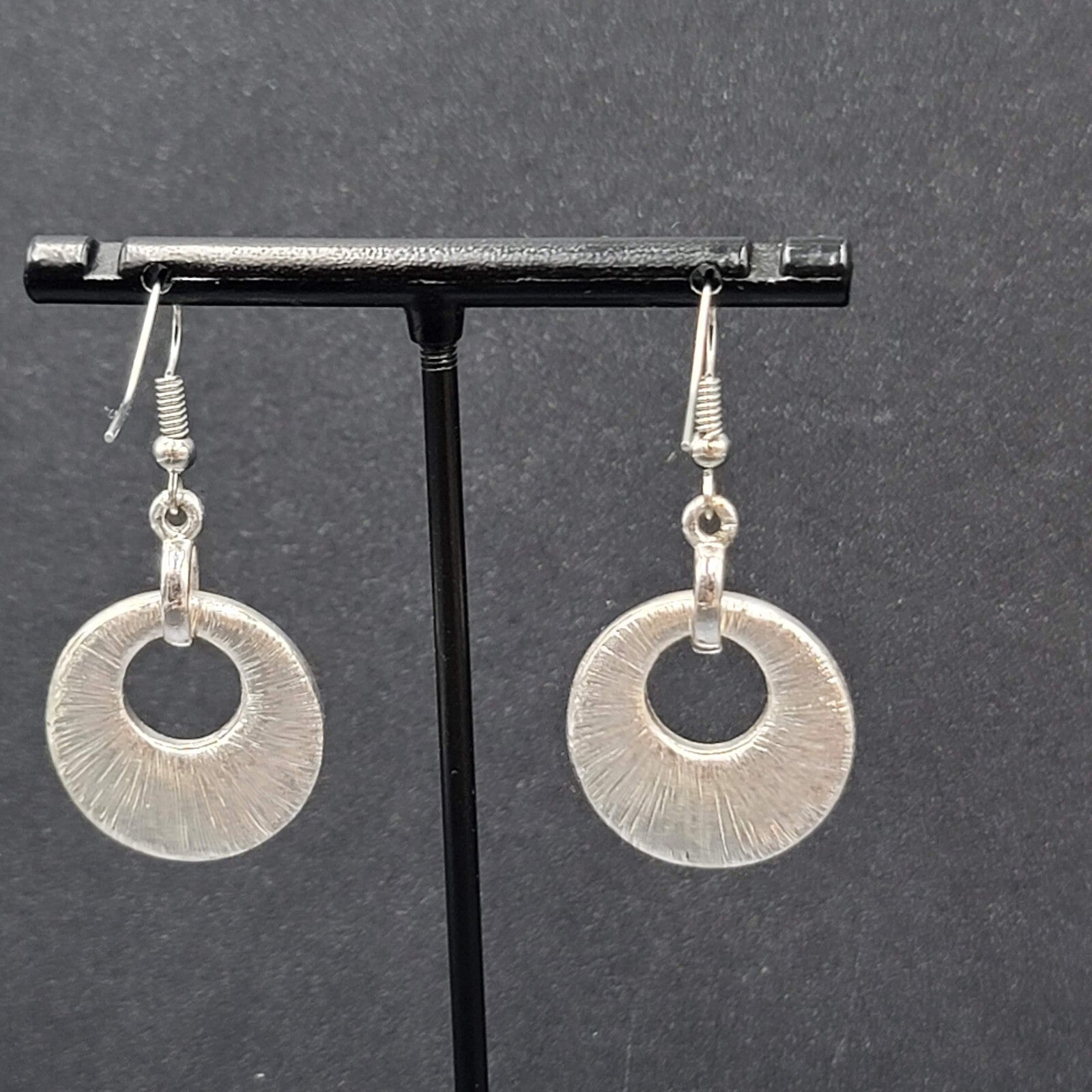 Pierced Earrings Silver tone Faux Abalone Dangle Open Circle 1"