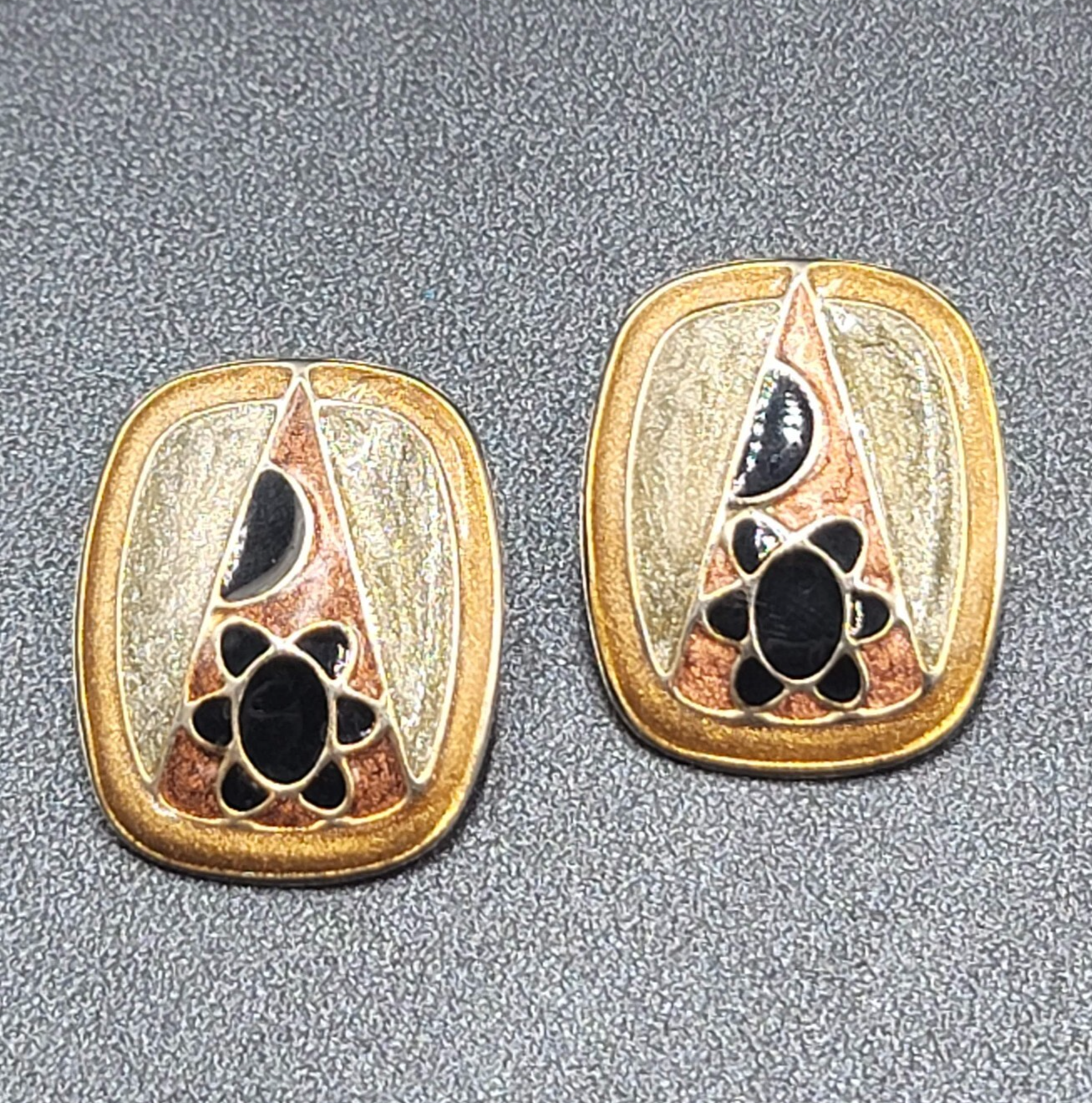 Vintage Pierced Earrings Multicolor Enamel Rectangle Art Drop 1.25"