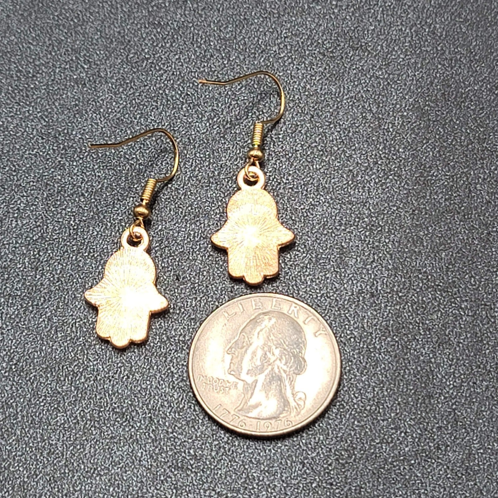 Hamsa Evil Eye Pierced Earrings Gold tone Enamel Rhinestone Dangle 7/8" New