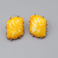 Vintage Pierced Earrings Gold tone Yellow Acrylic Speckle Drop 1"