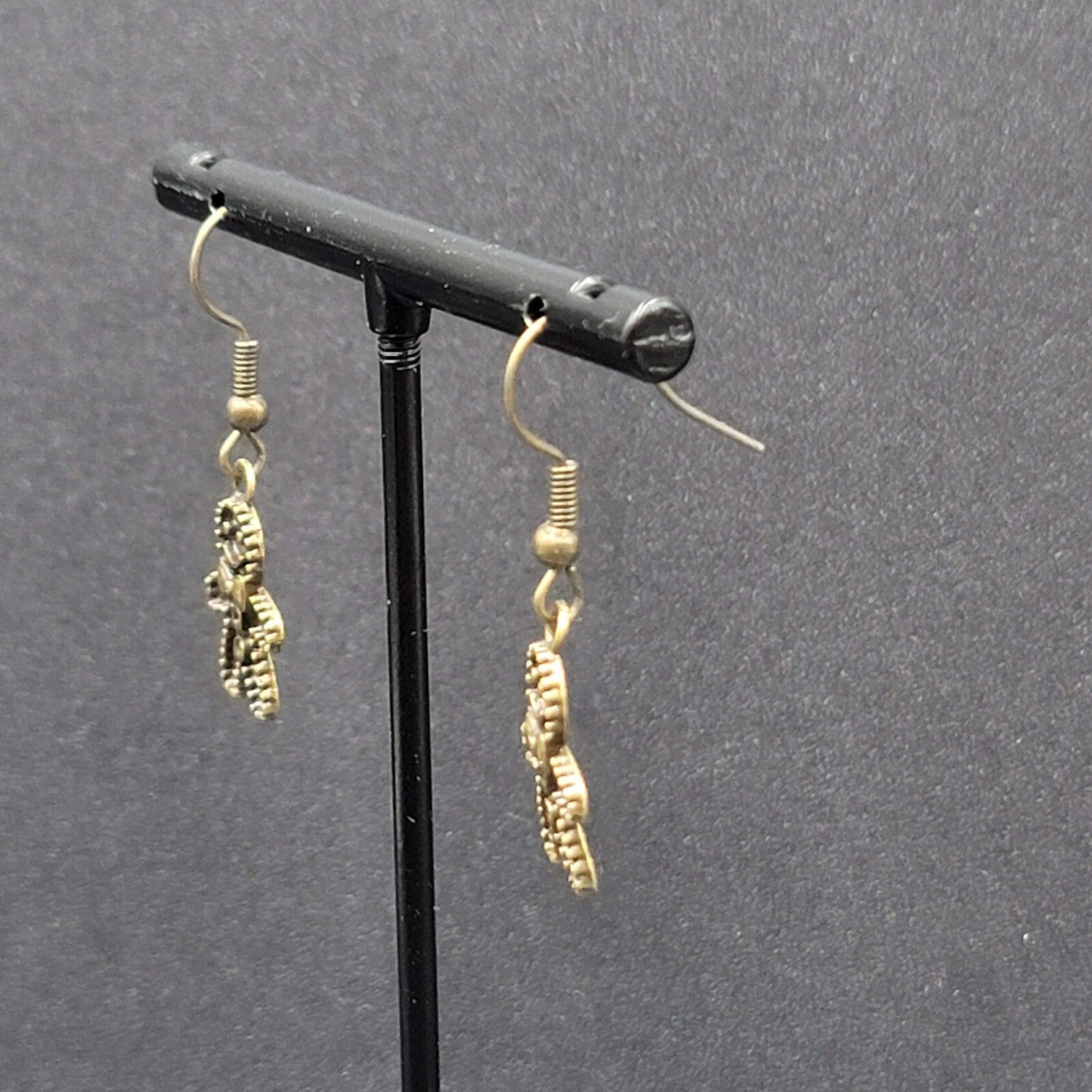 New Gingerbread Man Pierced Earrings Bronze tone Embossed Dangle 3/4" FS