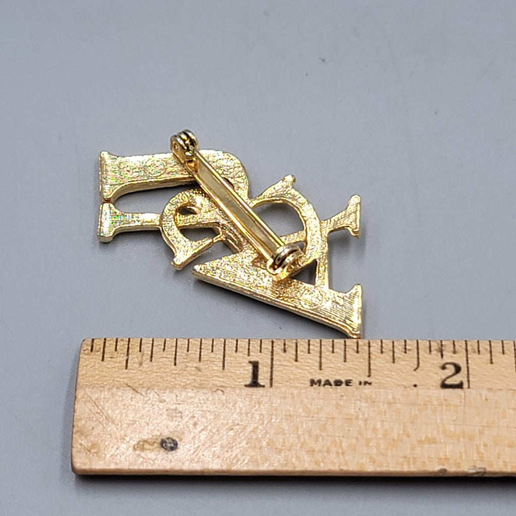 Vintage USA Rhinestone Brooch Gold tone Patriotic 1.25"