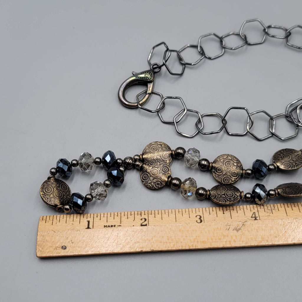 Bead Necklace Bronze tone Gunmetal Gray Large Link Chain 26"