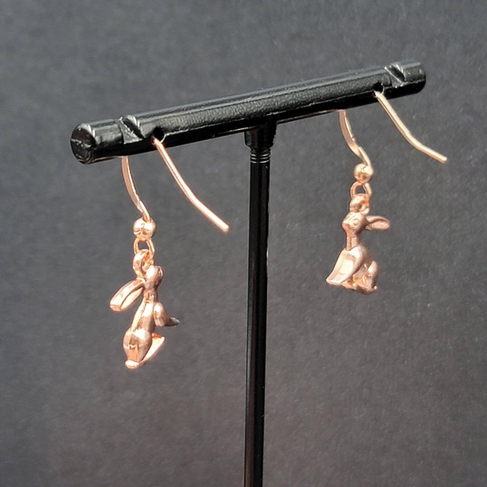 New Bunny Rabbit Pierced Earrings Rose Gold tone Dangle 5/8"
