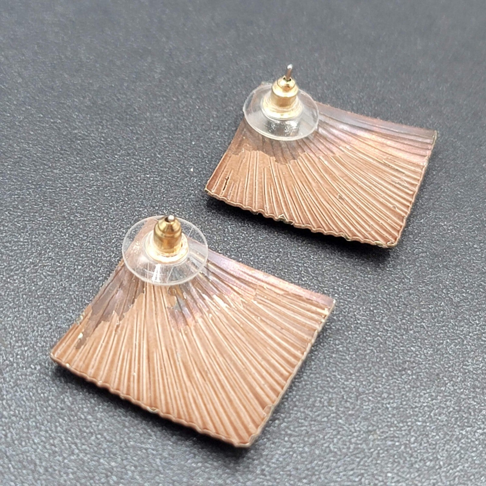 Vintage Pierced Earrings Painted Textured Square Drop 1 3/8"