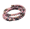 Pink Black Stone Beads Wrap Bracelet Memory Wire 7"