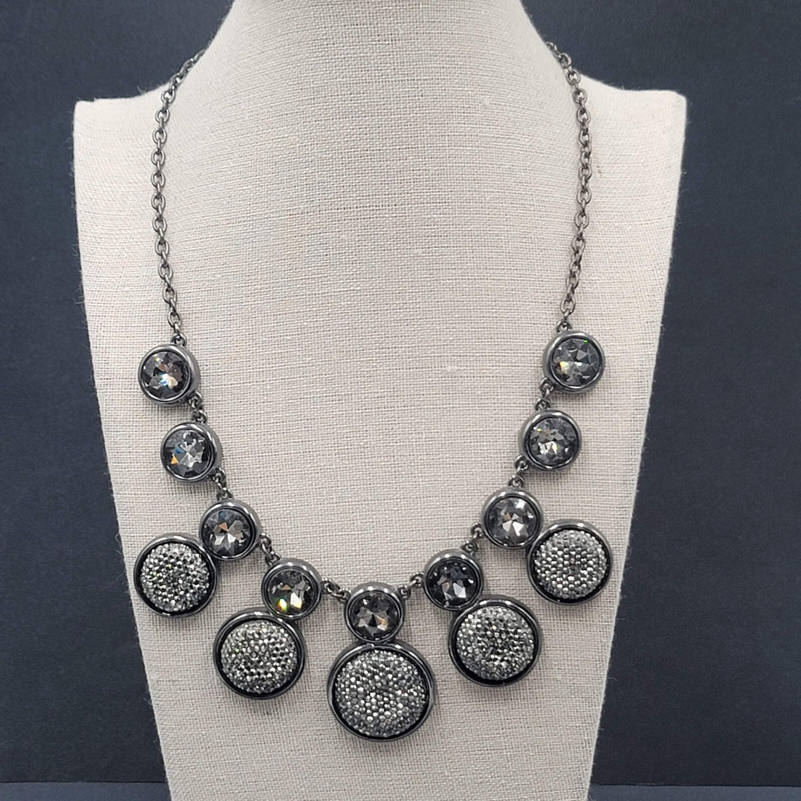 Dana Buchman Necklace Black Metal Rhinestone Statement Runway 18"-20"