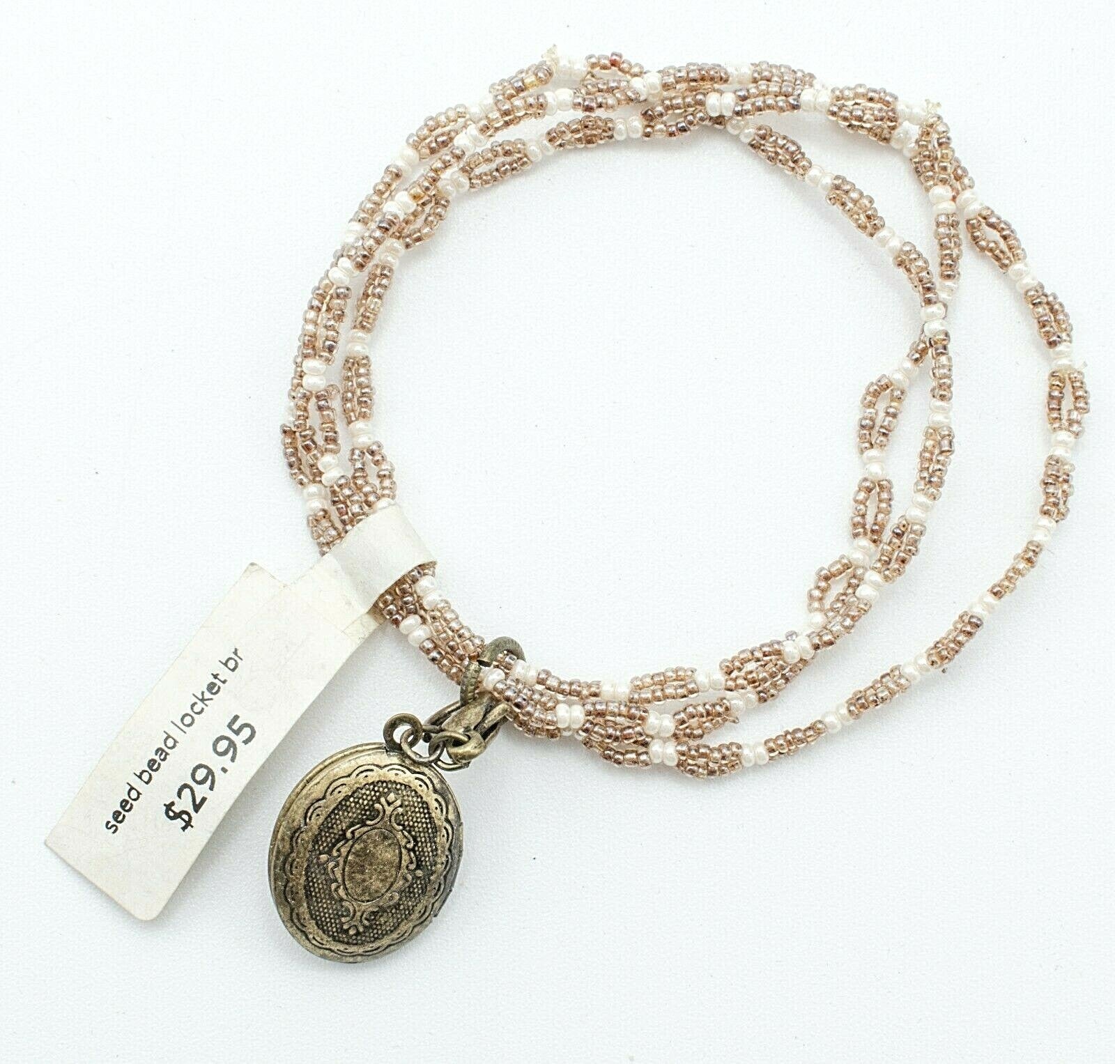 Locket Charm Bracelet Elastic Seed Bead Estate Costume Jewelry NWT $29