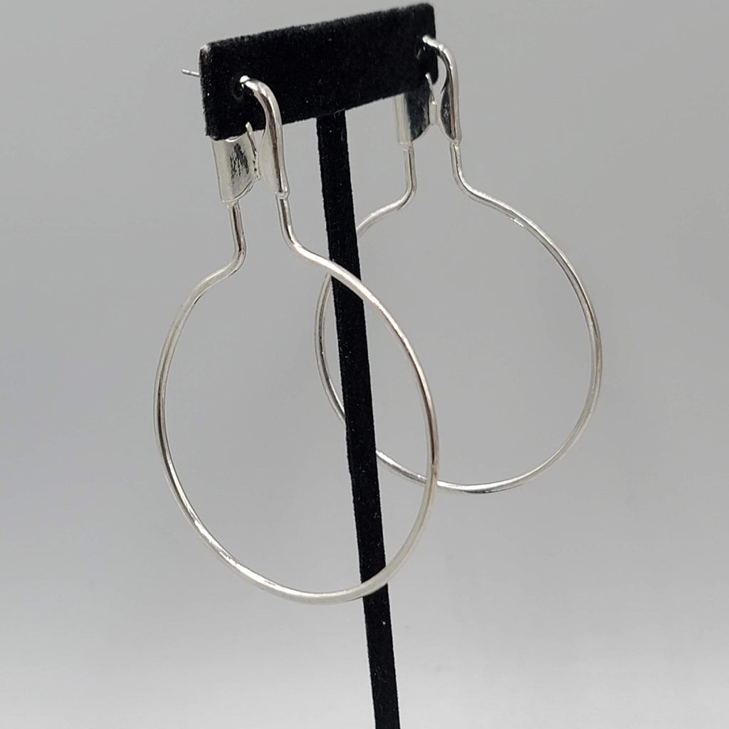 Extra Large Safety Pin Style Hoops Pierced Earrings Silver tone Dangle 3.25"