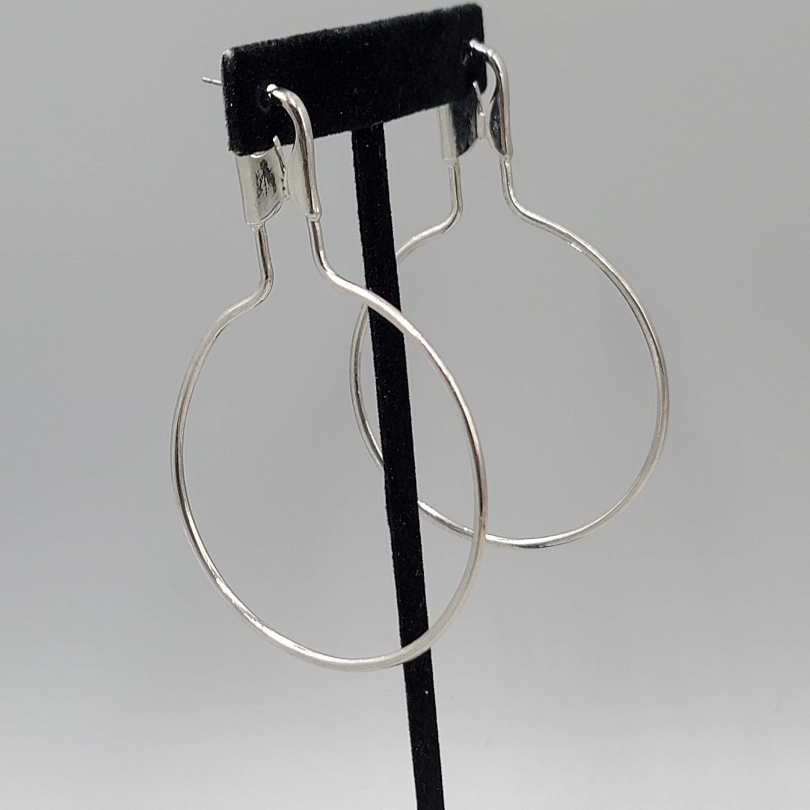 Extra Large Safety Pin Style Hoops Pierced Earrings Silver tone Dangle 3.25"