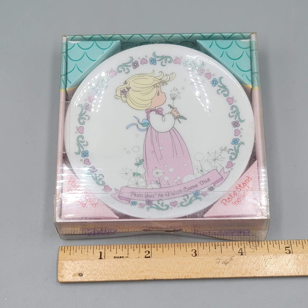 1992 precious  Moments "Mom You're A Wish Come True" 4" Decorative Plate & Stand