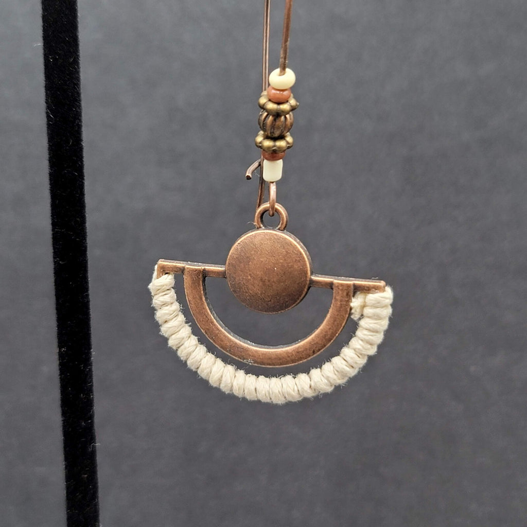 New Boho Pierced Earrings Copper tone Beaded White Dangle Large Hook 2.25"