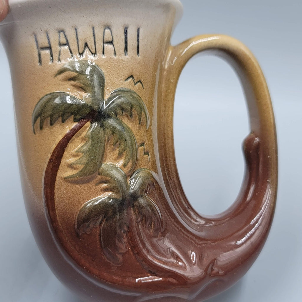 Vtg 1981 K S Hawaiian Creations Palm Trees Coffee Mug Hawaii Handmade Pottery