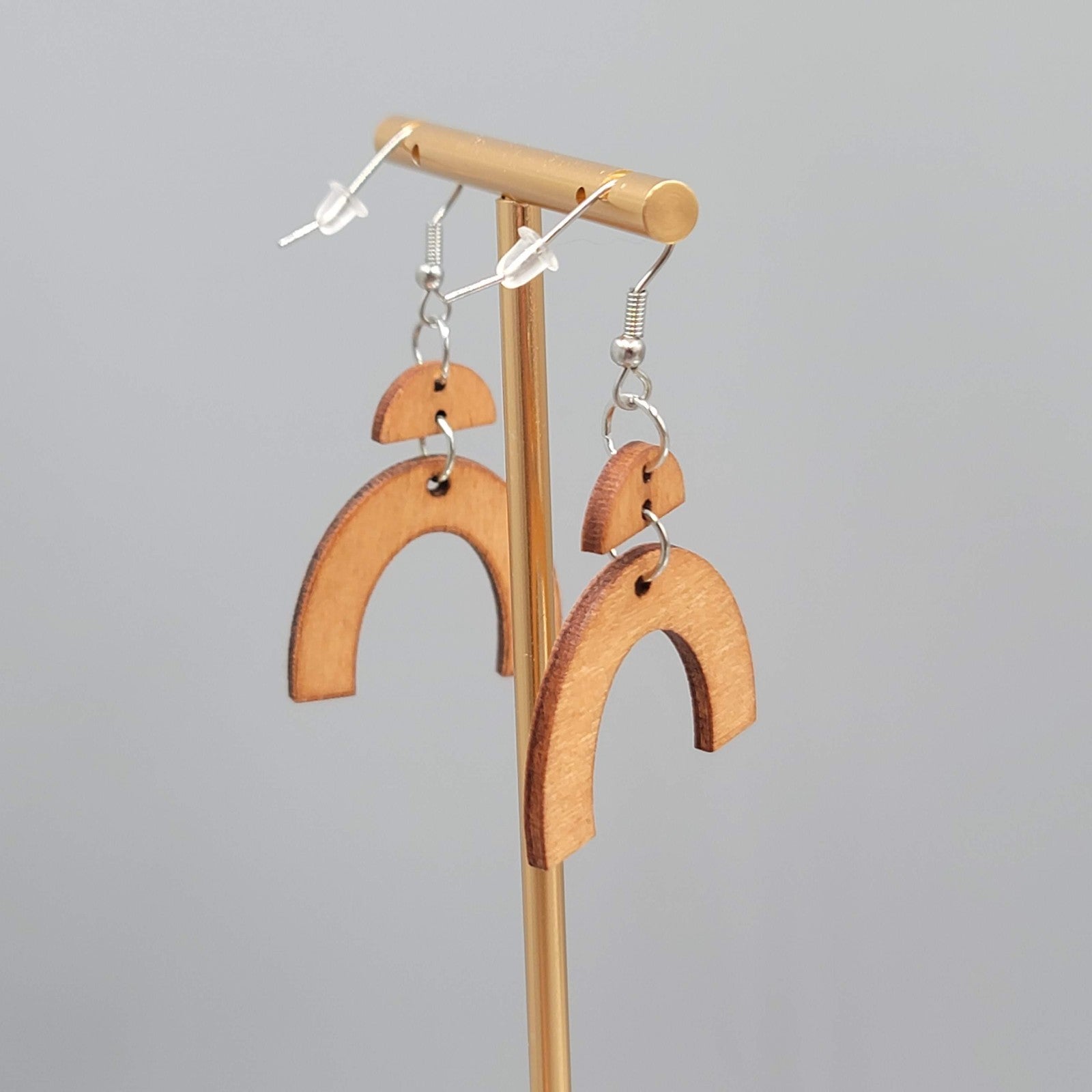 Wood Cut Large Boho Pierced Earrings Silver tone Dangle 1.5 in