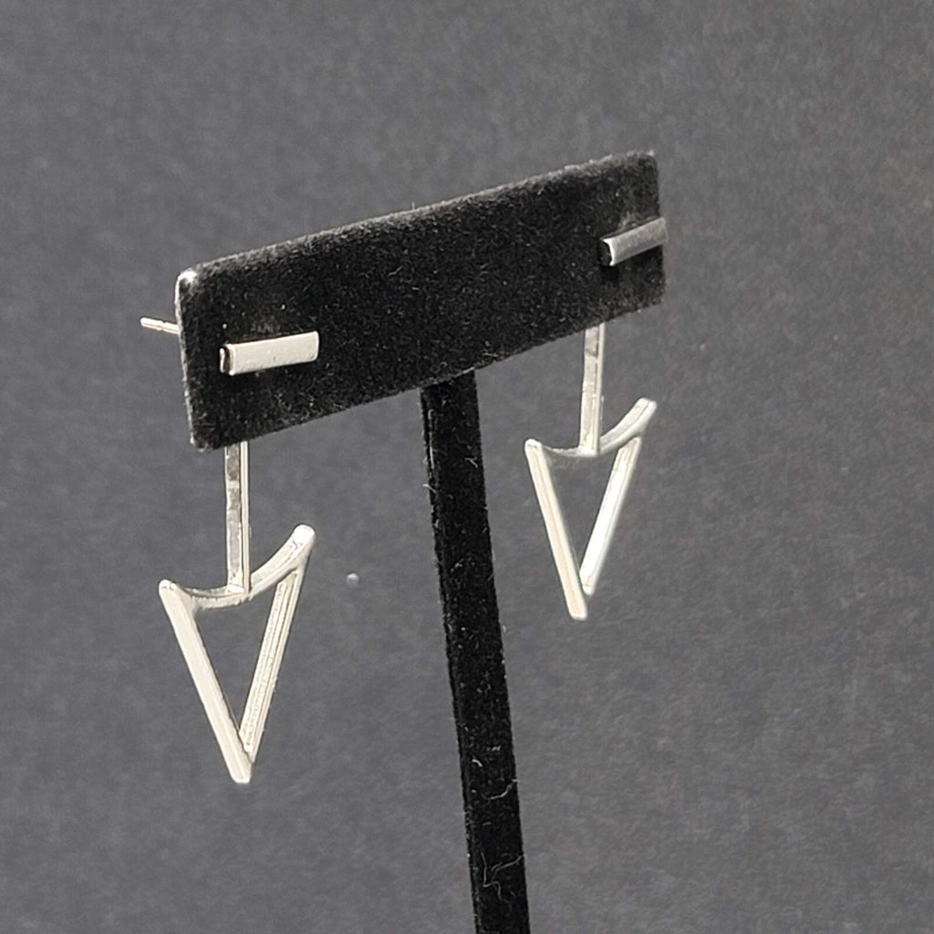 Arrow Triangle Pierced Earrings Silver tone Jacket Dangle 1.5"