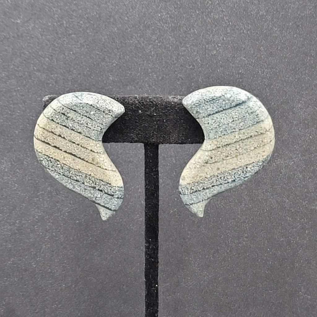 Vintage Pierced Earrings Ceramic Graduated Blue Drop Statement 1 5/8"