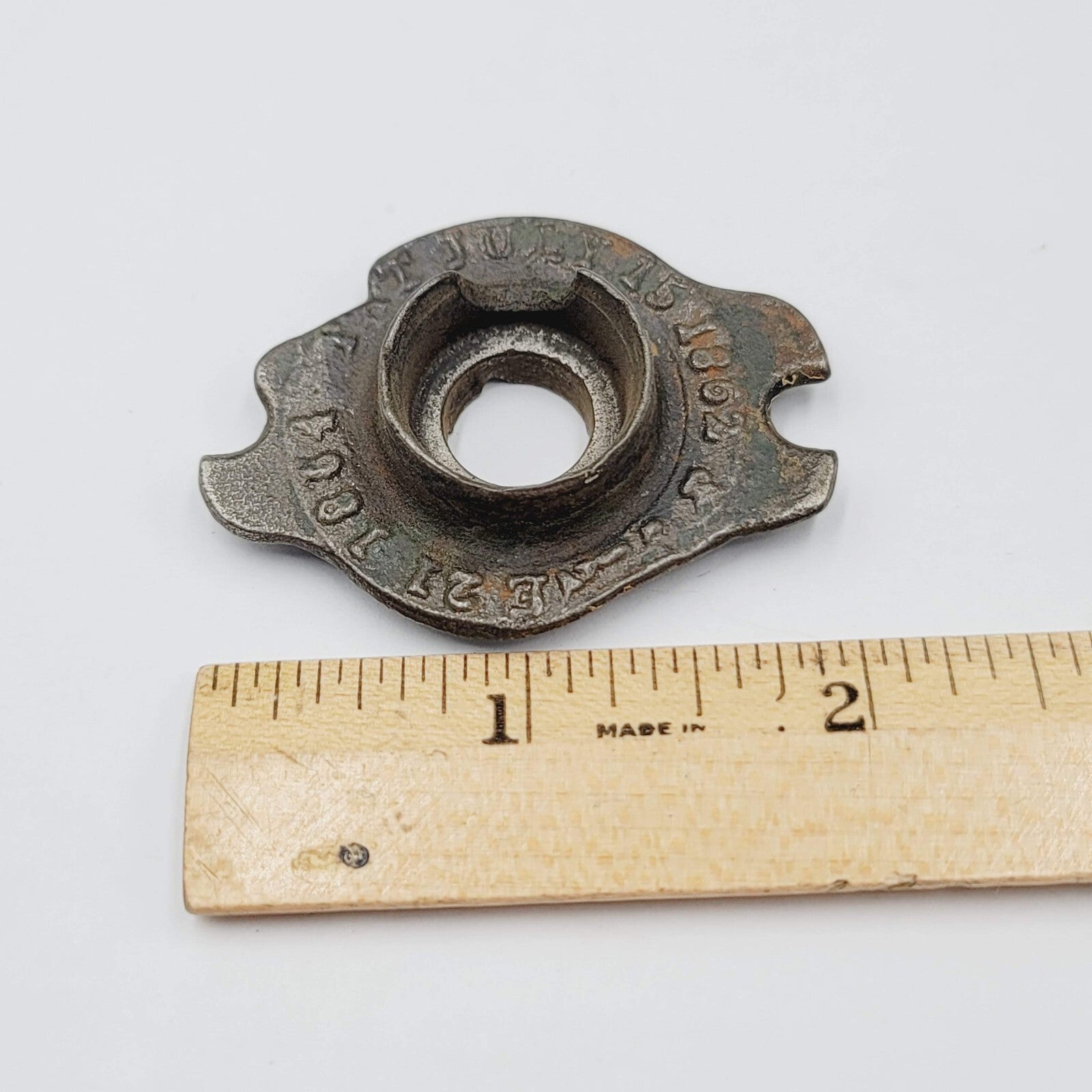 Antique 1862 Door Knob Embossed Escutcheon Rosette Cast Iron Salvage Hardware