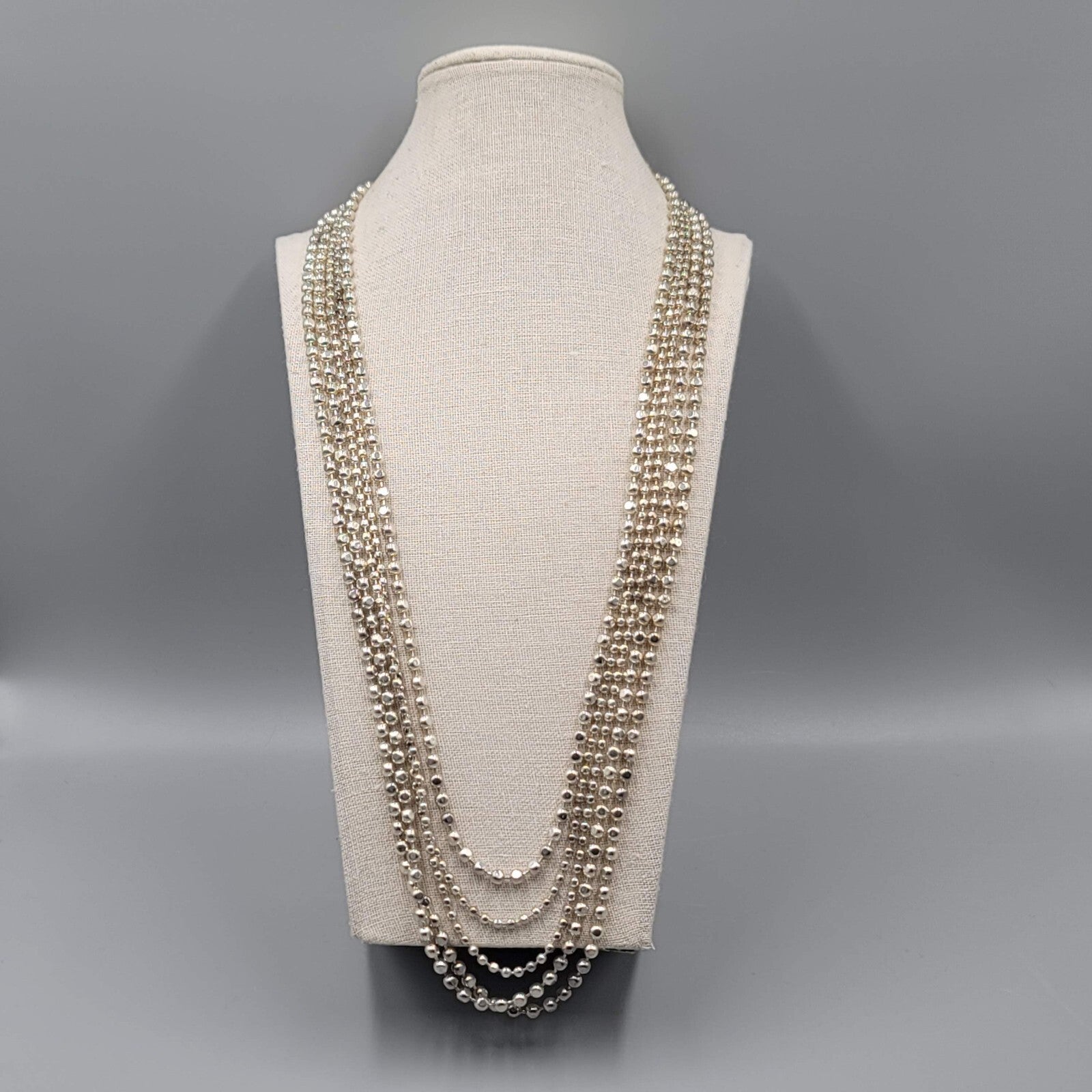 Multistrand Ball Chain Necklace Silver tone 26" - 30"