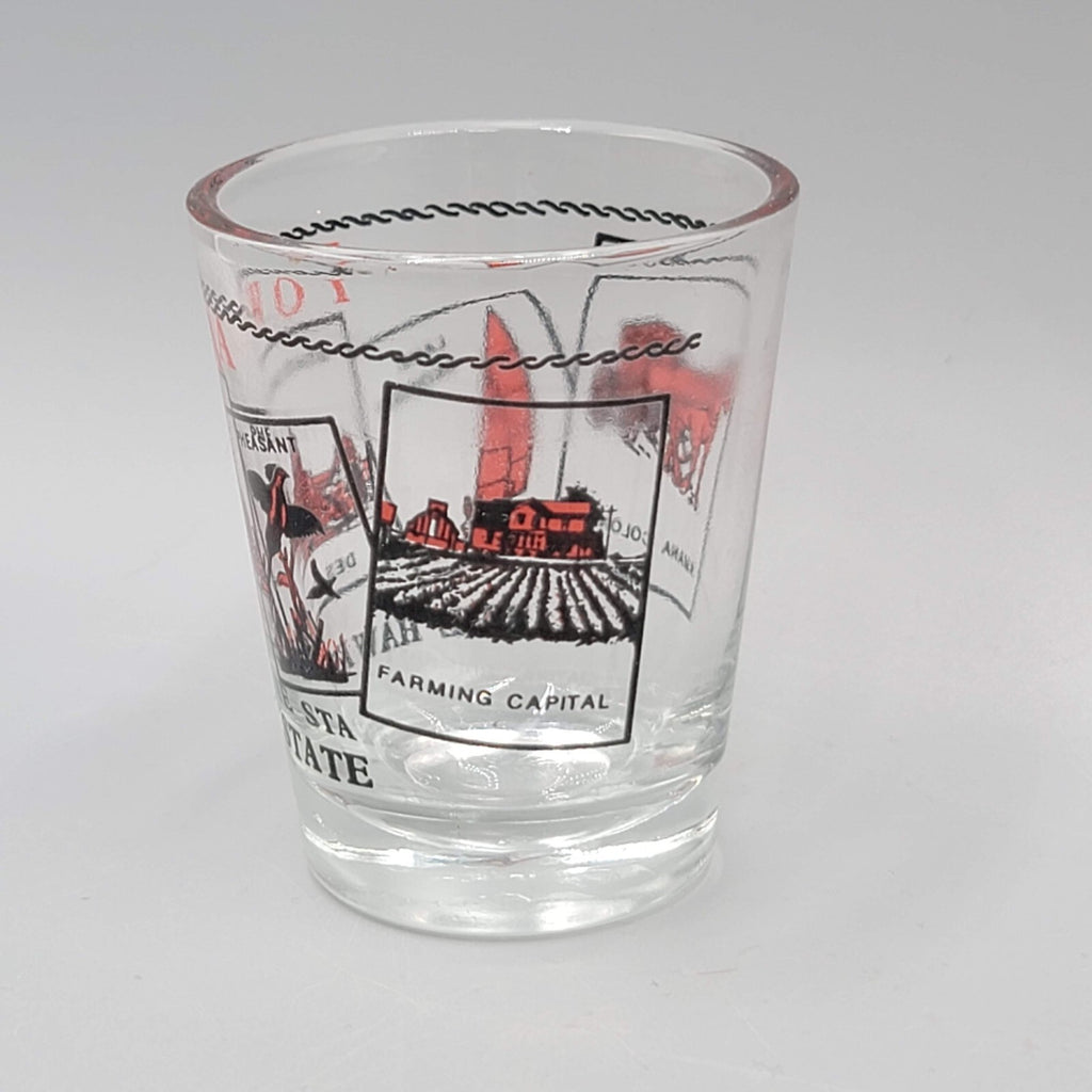 Vintage IOWA Shot Glass Red and Black Letters Souvenir