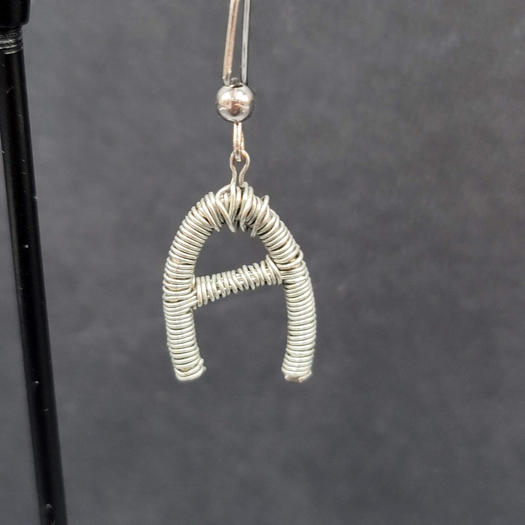 Pierced Earrings Silver tone Wire Wrapped Initial A Dangle 3/4"