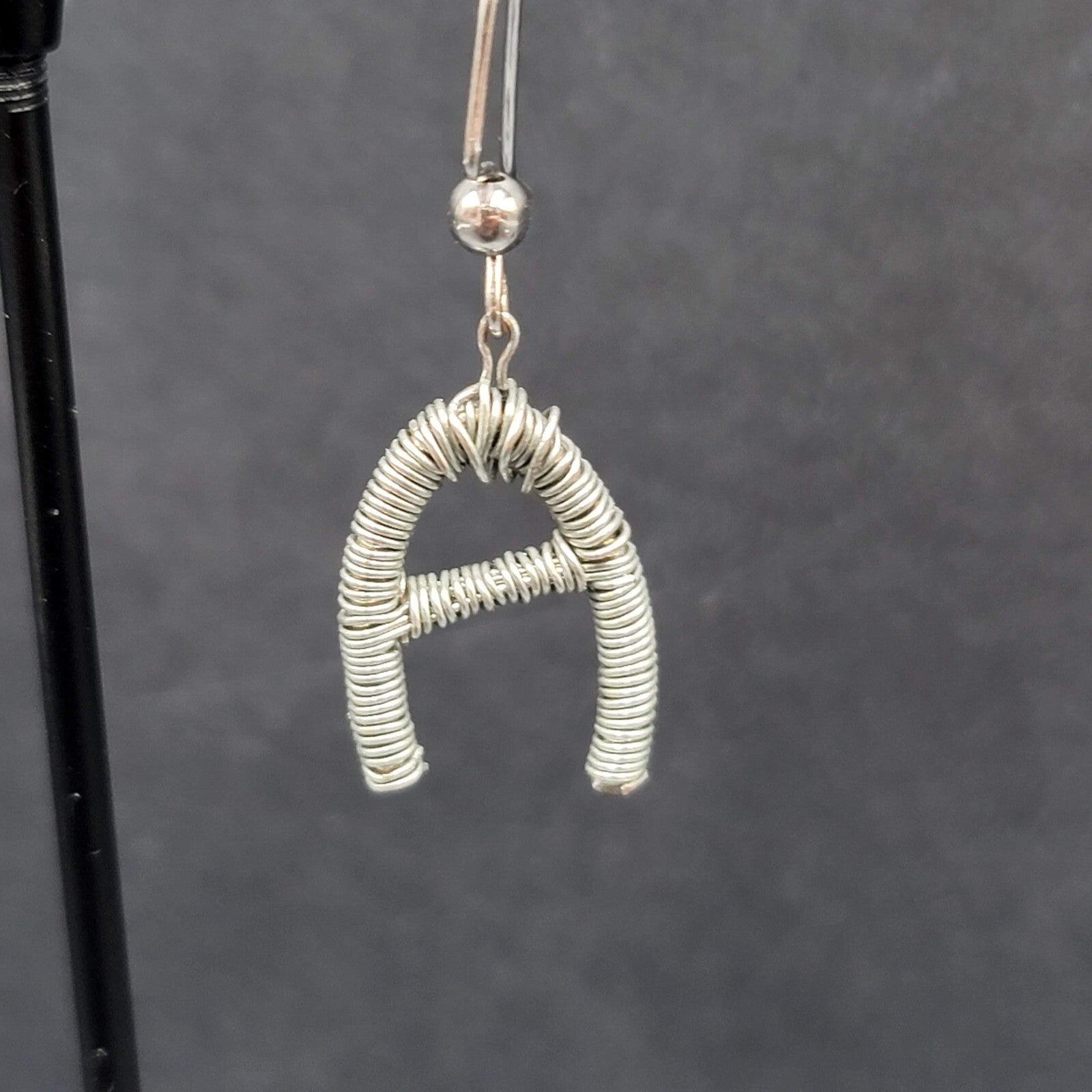 Pierced Earrings Silver tone Wire Wrapped Initial A Dangle 3/4"