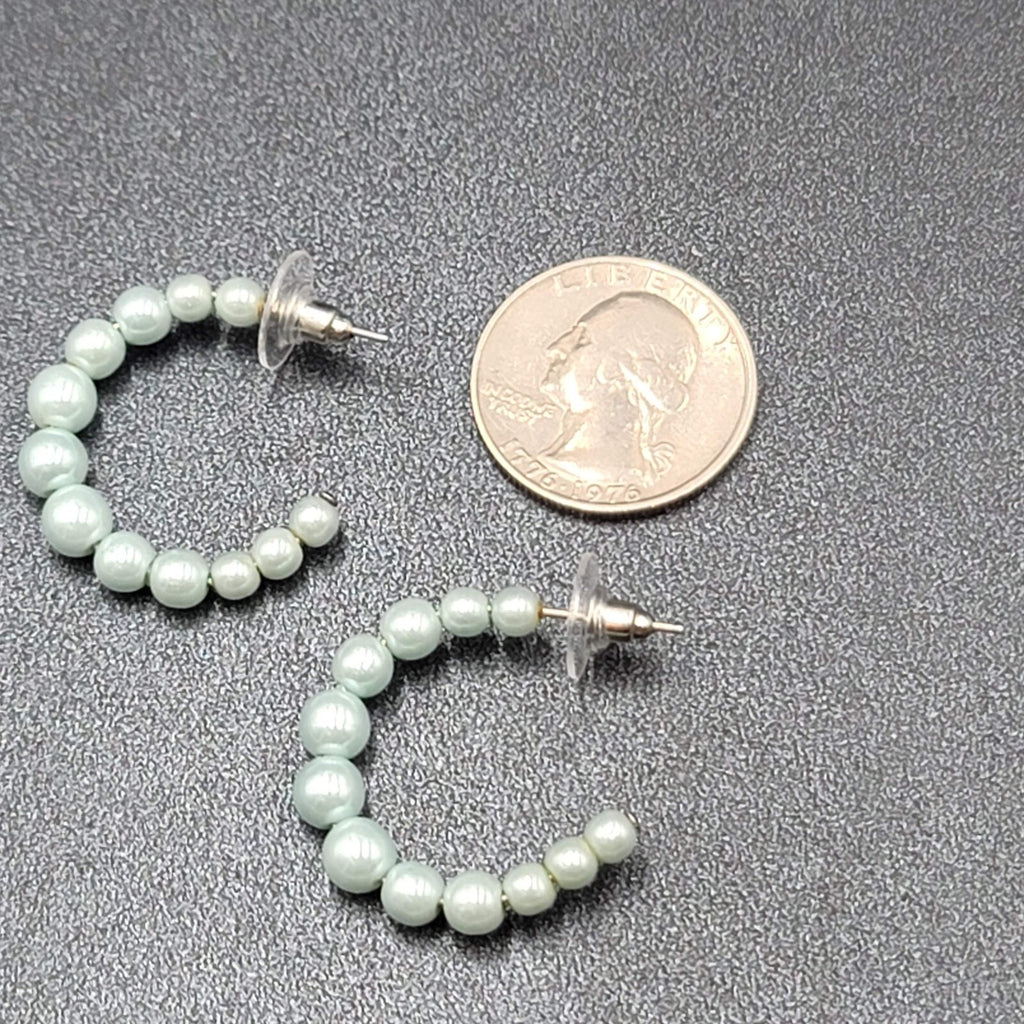 Vintage Pierced Earrings Baby Blue Graduated Beaded Hoops 1"