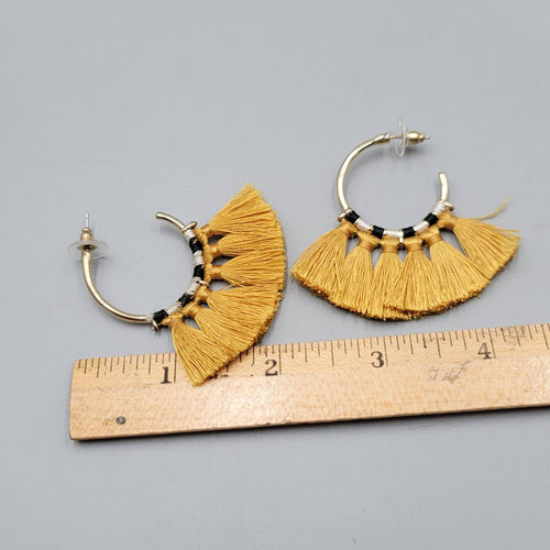 Boho Tassel Hoop Earrings Gold Tone Statement Dangle Festival Costume 2"