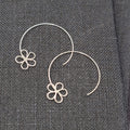 Sterling Silver Pierced Earrings Dainty Wire Flower 1.25" 925