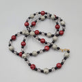 Vintage Monet Necklace Black Grey Red Plastic Beads LONG 34"