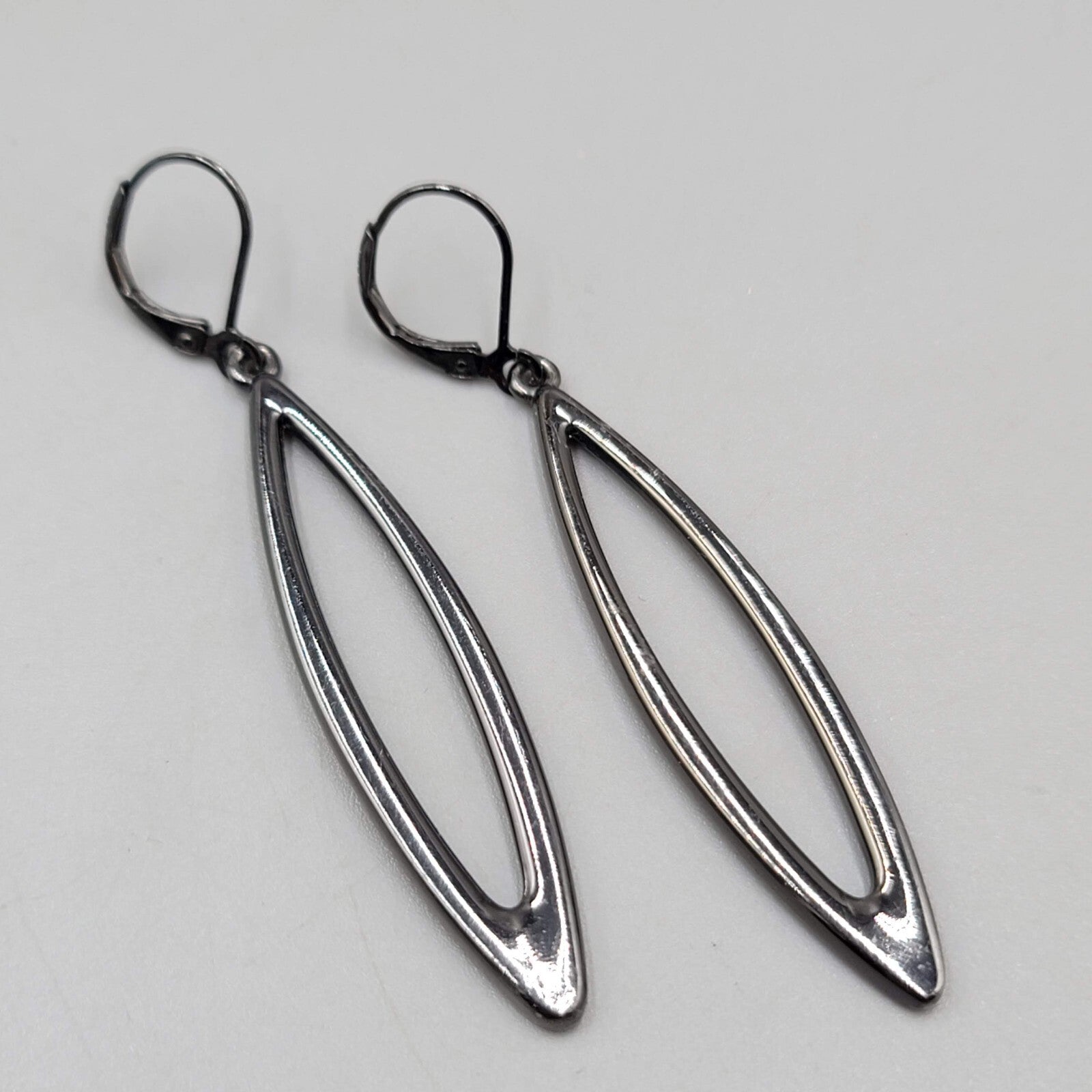 Joan Rivers Pierced Earrings Black Metal Open Drop Long 2"