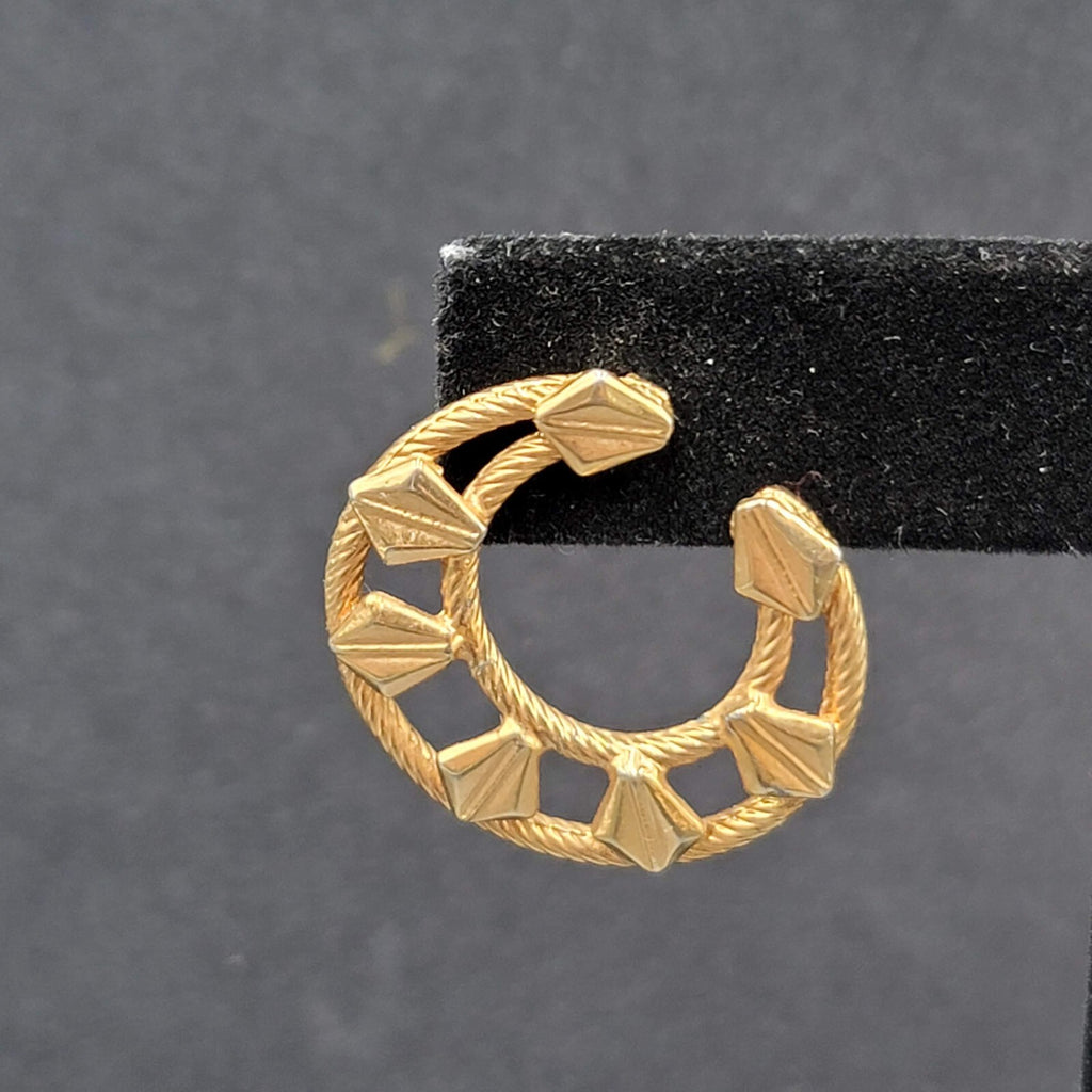 Vintage Pierced Earrings Gold tone Open Circle Textured Unique Design 1"
