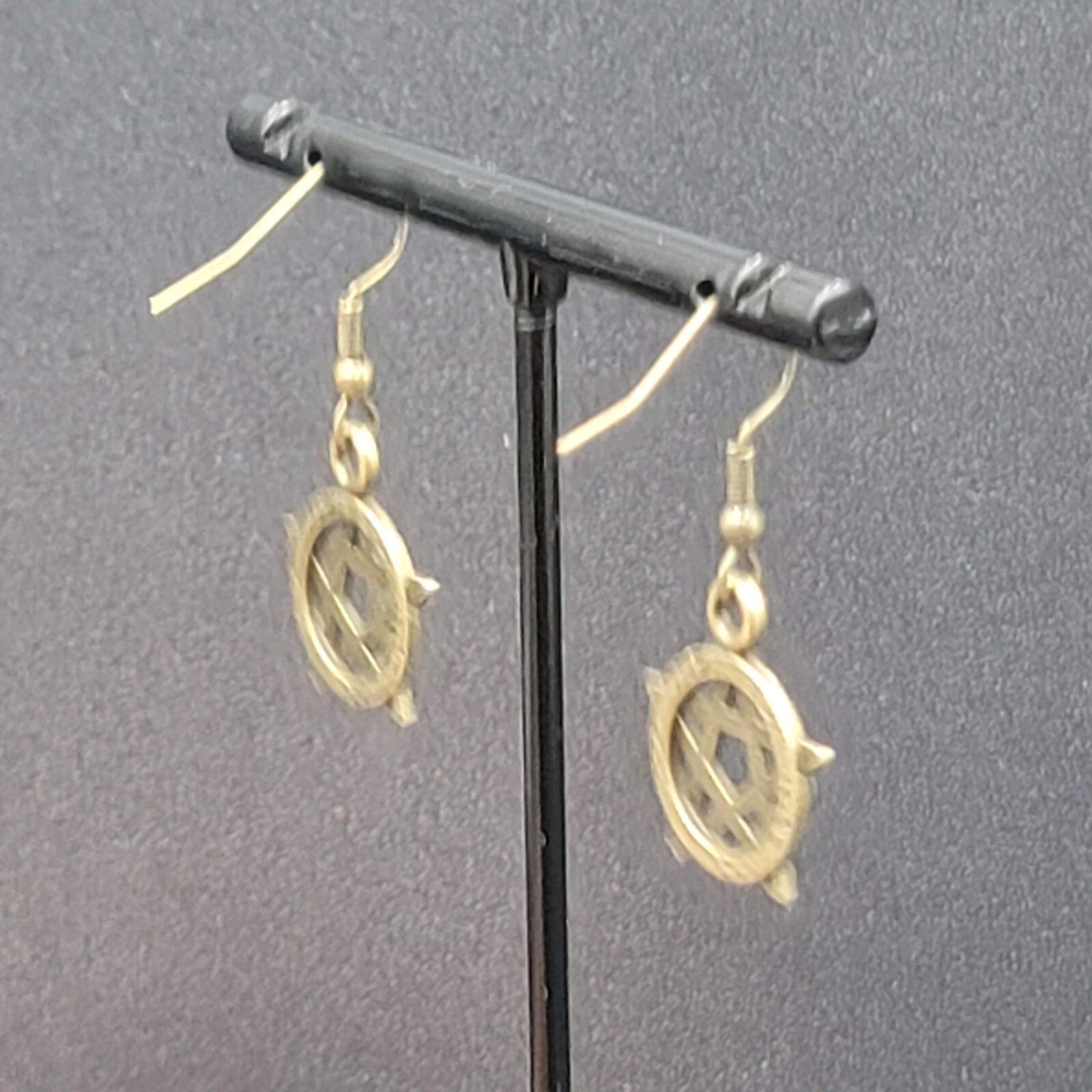 New Pentagram Circle Pierced Earrings Bronze tone Dangle 3/4"