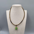 Artisan Green Yellow Stone  Bead Pendant Boho Necklace Adjustable Thread Wrapped