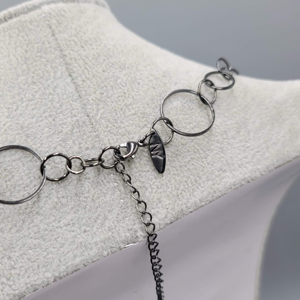 Long Gunmetal Gray Ringed Chain Necklace 36 in