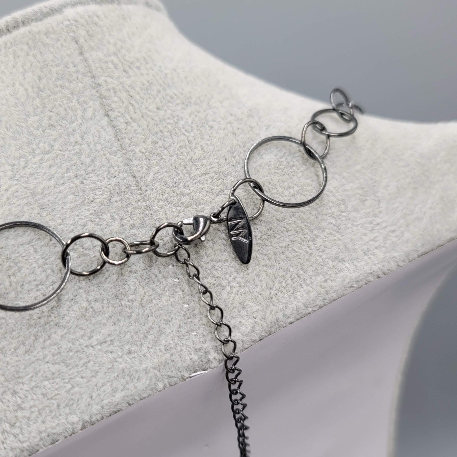 Long Gunmetal Gray Ringed Chain Necklace 36 in