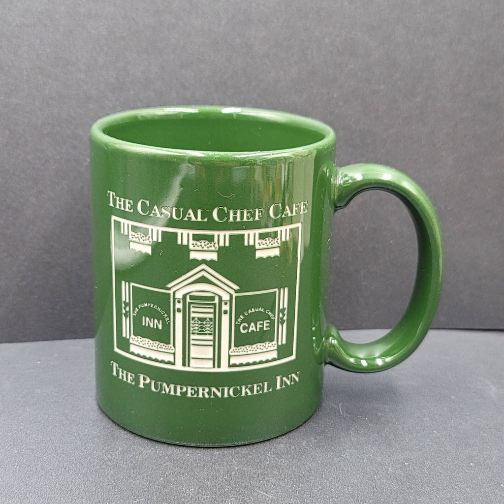 The Casual Chef Cafe Coffee Mug The Pumpernickel Inn Souvenir Green Etched