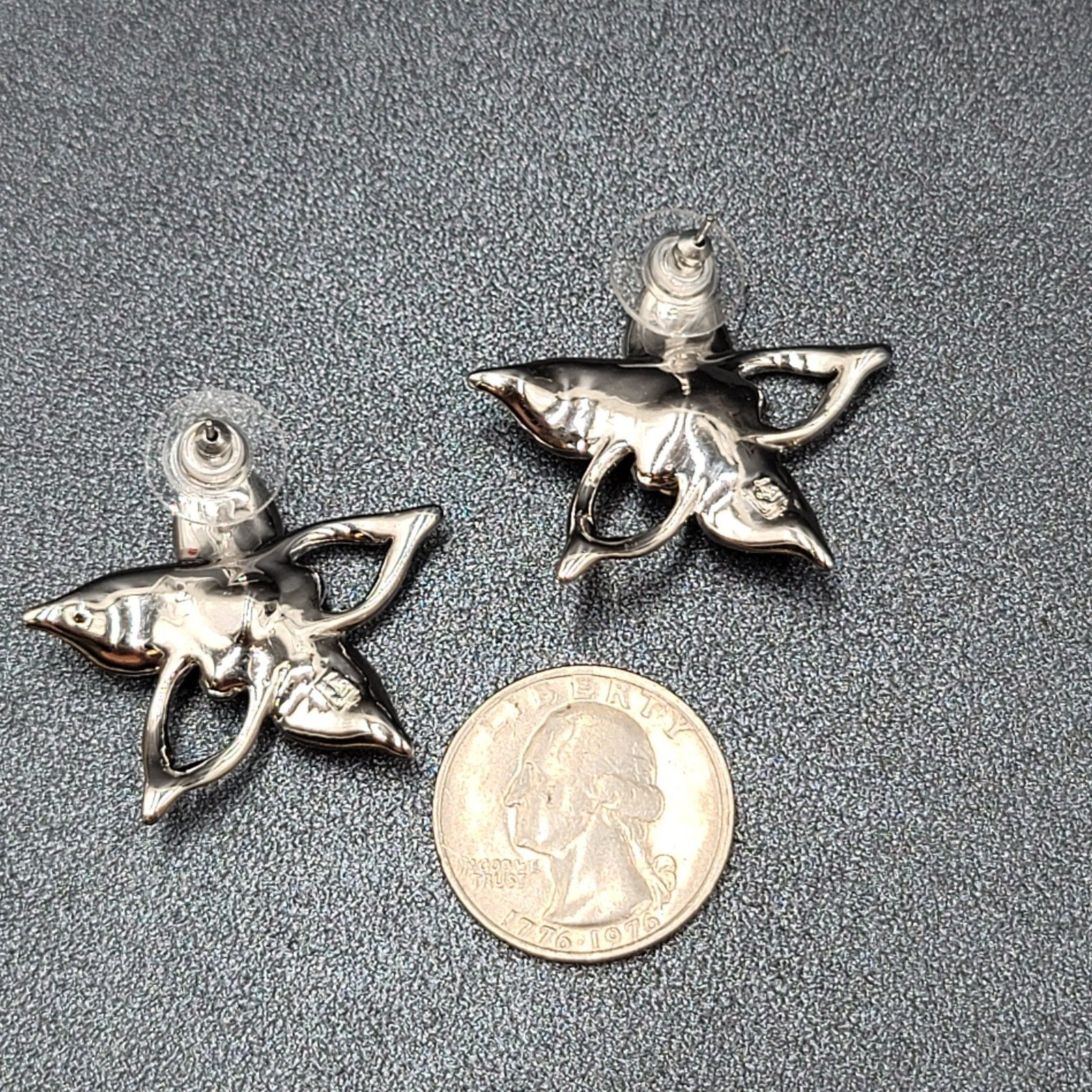 Pierced Earrings Silver Plated Crystal Rhinestone Drop Flower Signed 1 3/8"