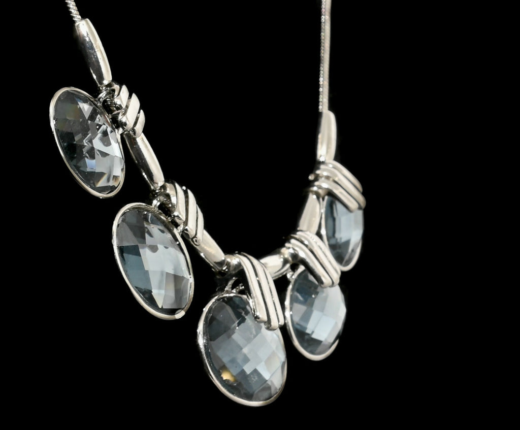 Faceted Glass Statement Necklace Pierced Earring Jewelry Set 19" - 22"