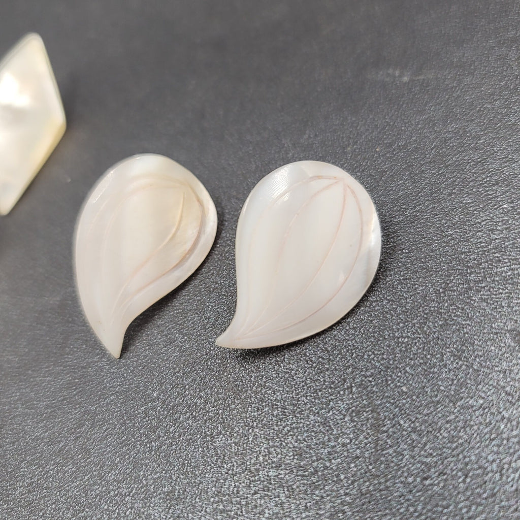 Vintage Pierced Earrings Mother of Pearl Carved Shell Drop Lot of 2