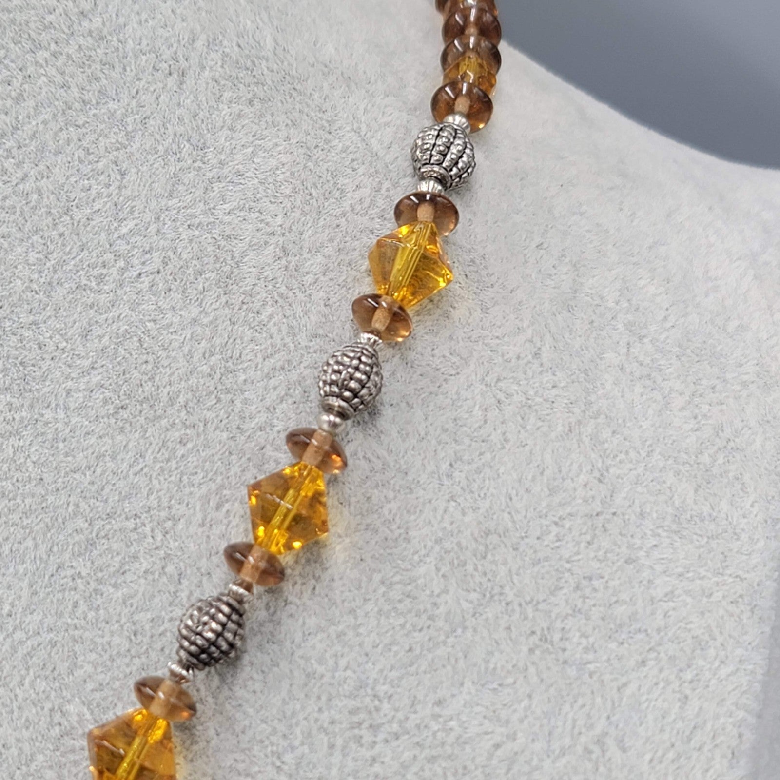 Boho Medallion Orange Bead Pendant Necklace Silver tone Toggle Closure 17 in