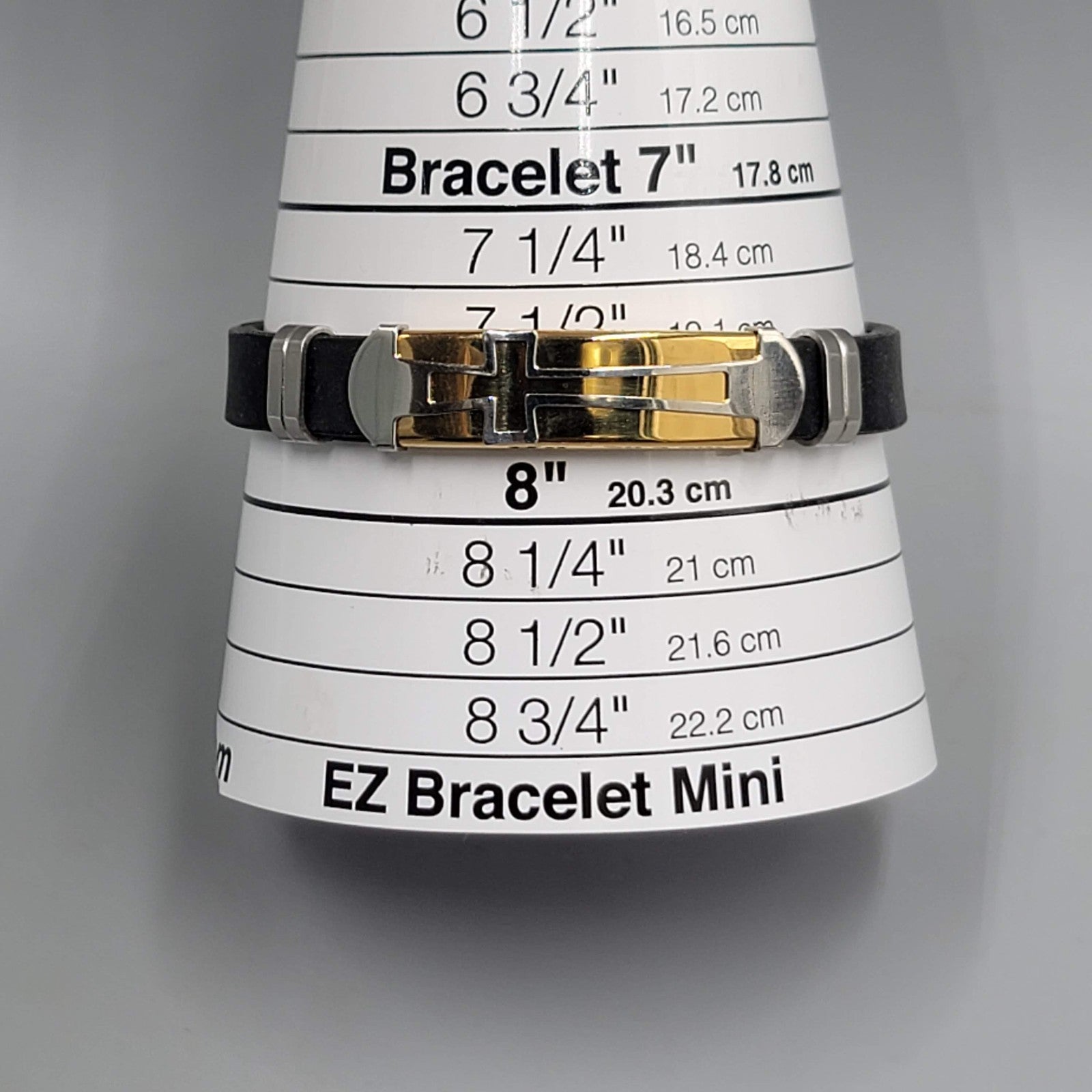 Mens Cross Bracelet Black Leather Gold and Silver tones 7.5"