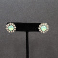 Pierced Earrings Ice Blue Green Clear Rhinestone Studs 5/8"