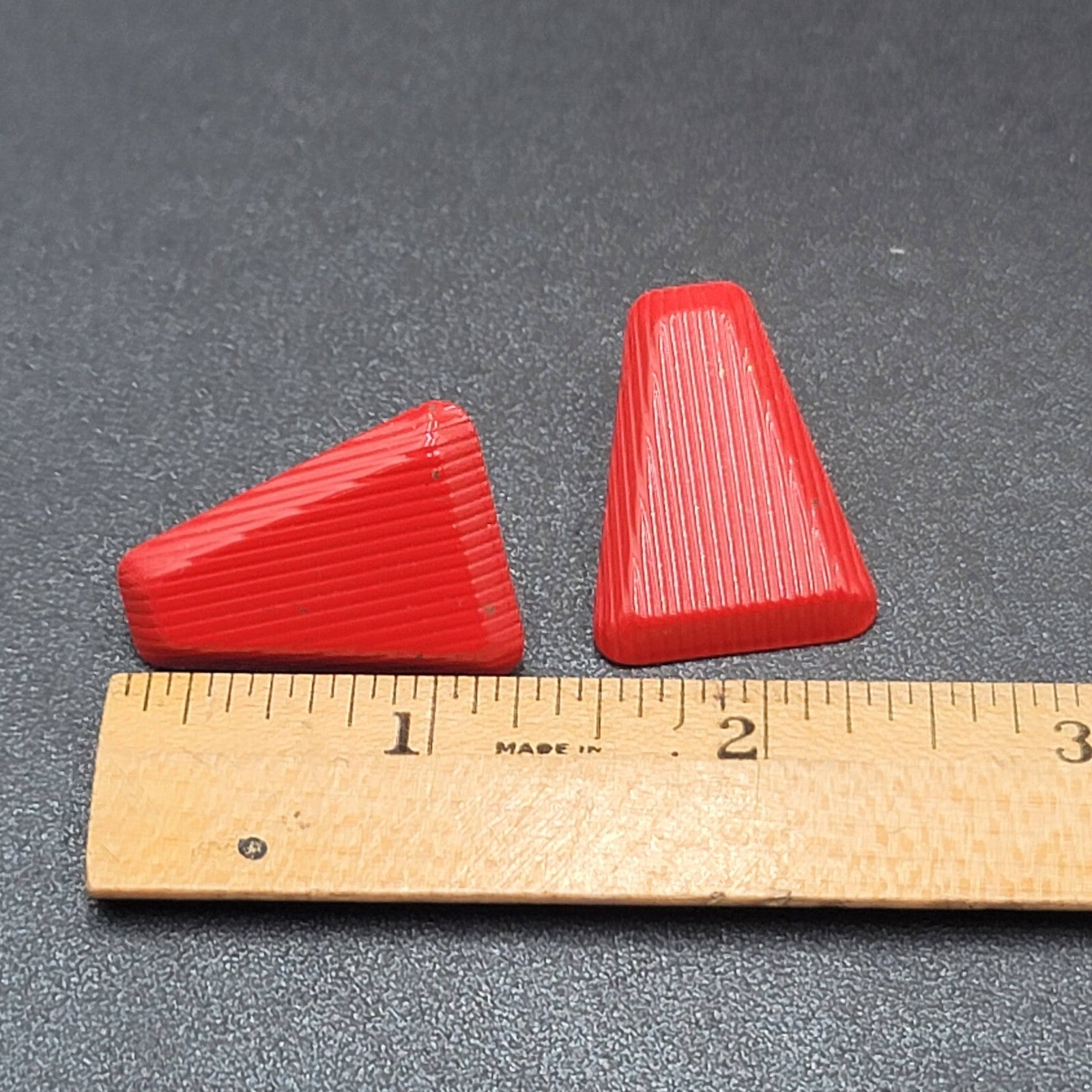 Vintage Pierced Earrings Red Enamel Drop 1.25"