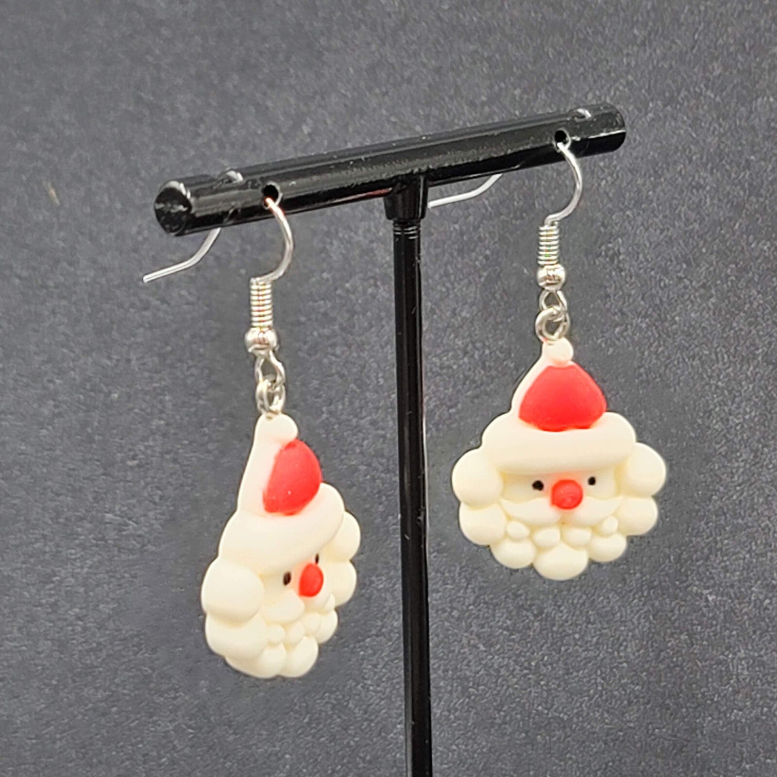 Santa Claus Christmas Pierced Earrings Puffy 3D Dangle 1 1/8"