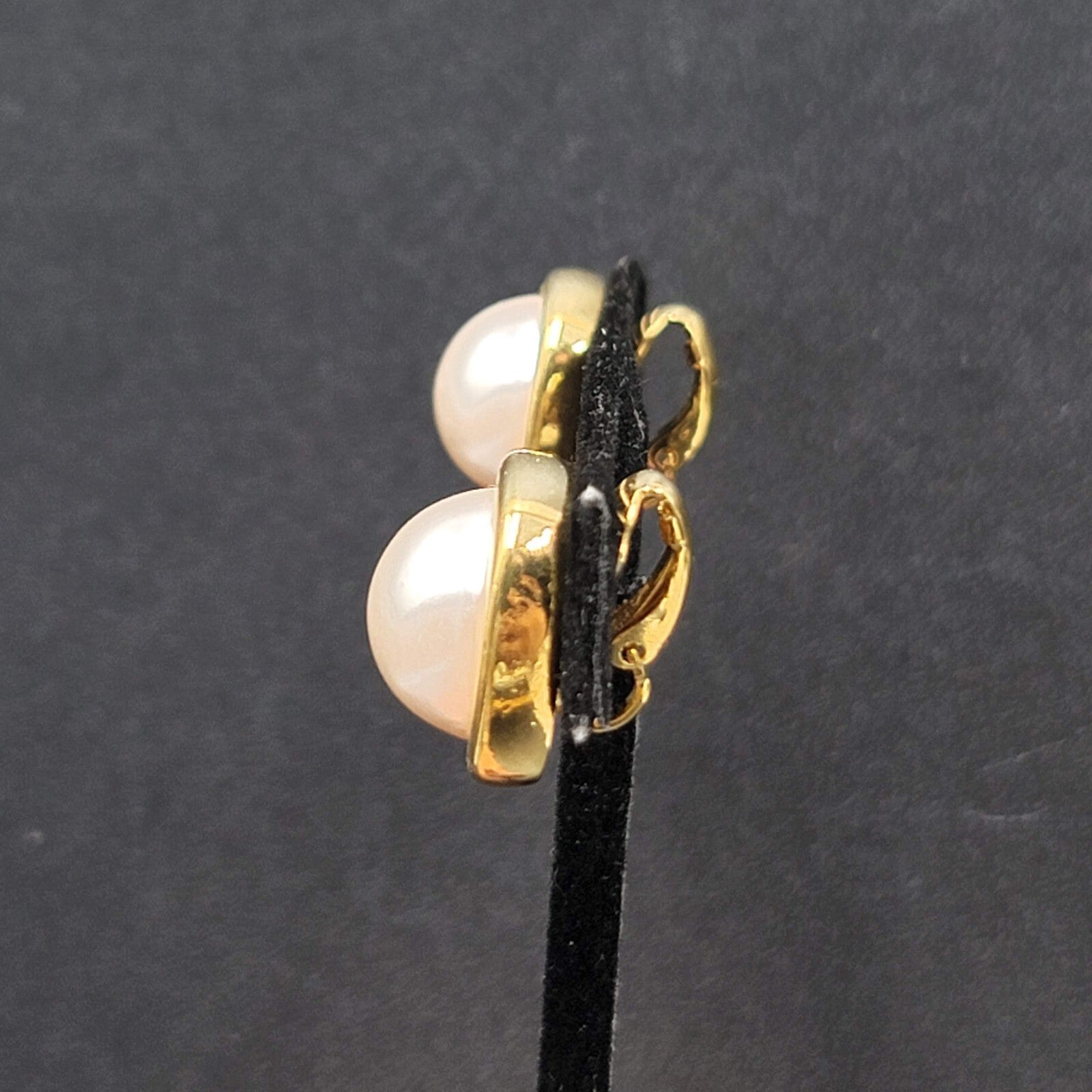 Vintage DP Clip on Earrings Gold tone White Imitation Pearl Studs 5/8"